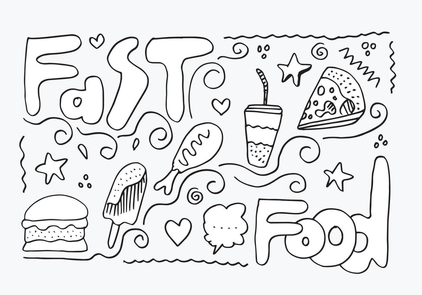Fast Food Doodle. Icons Hand Drawn.Hand drawing styles Fast food menu.Restaurant Menu. vector