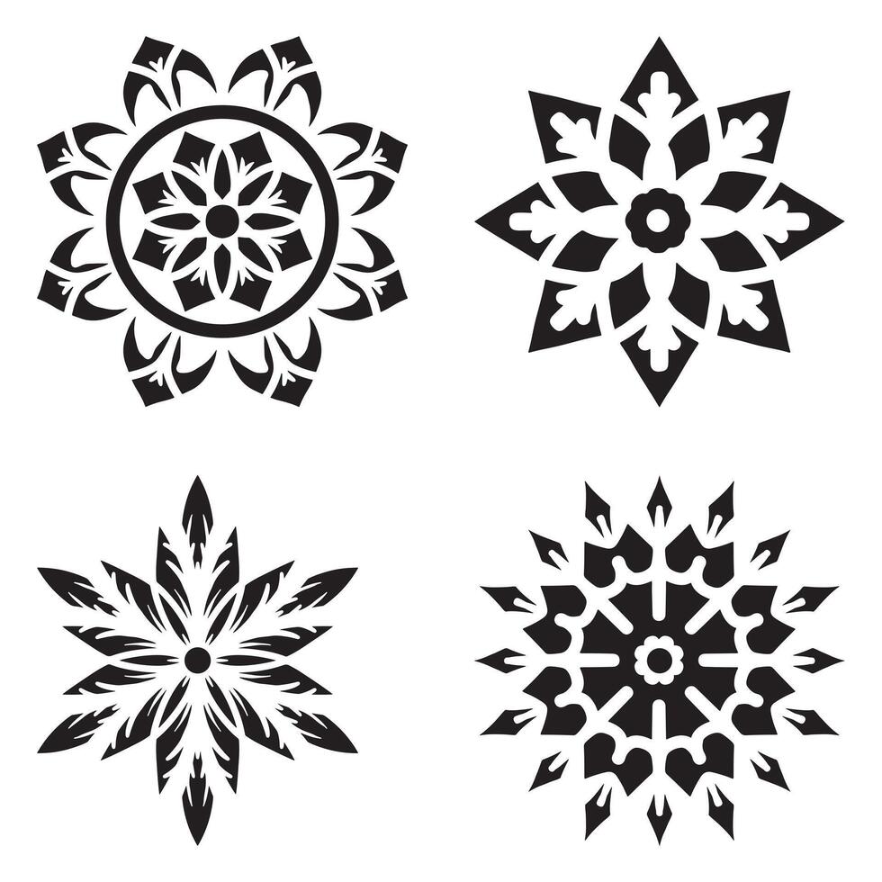 Collection of simple mandala stencils with floral ornament patterns vector