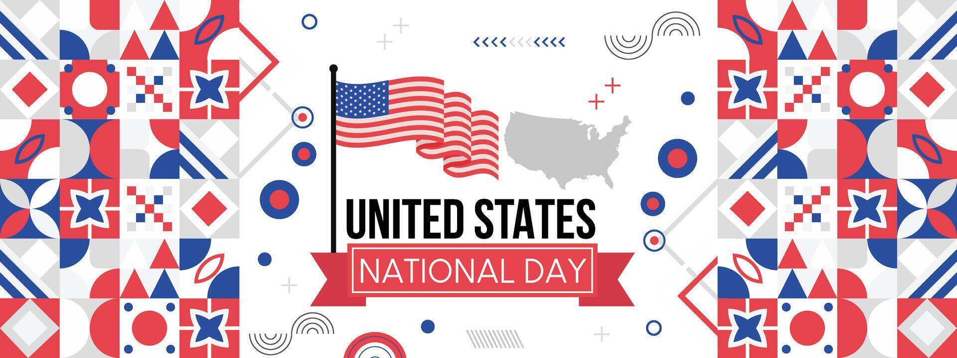 Flag and map of United States, National day or Independence day design for Counrty celebration. Modern retro design with abstract icons. illustration. vector