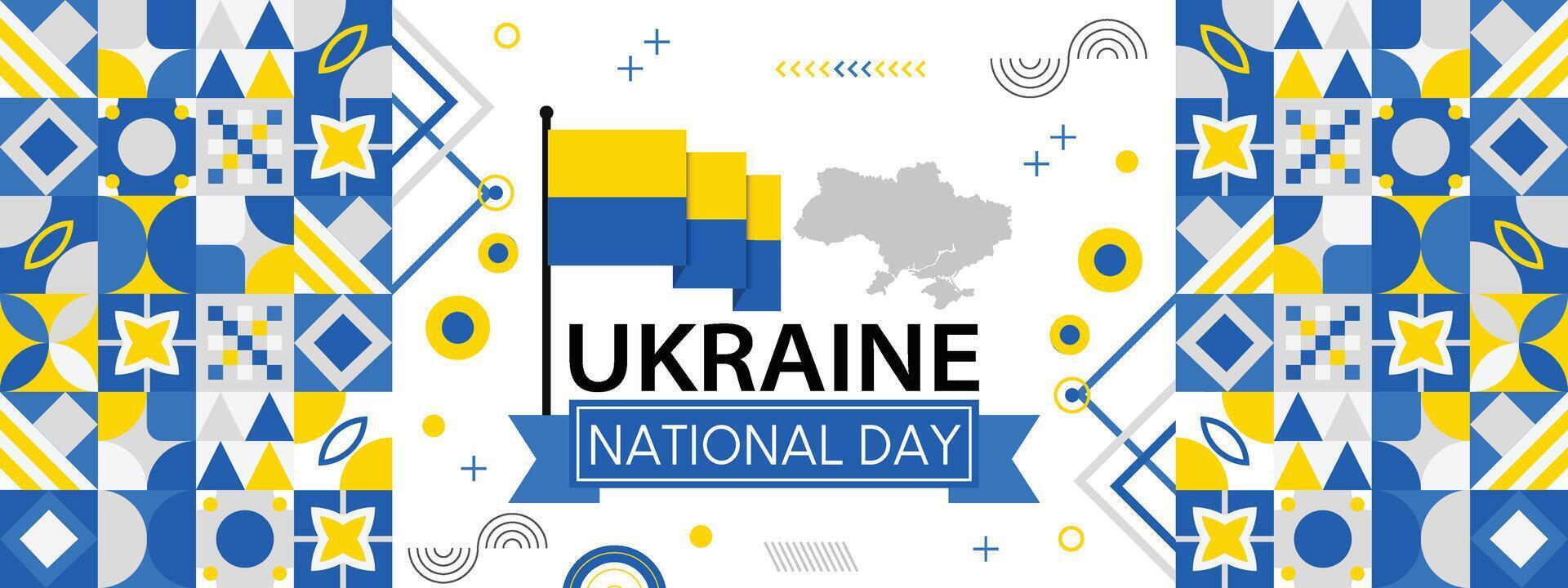 Ukraine banner for national day with cultural design. Ukrainian flag and map with typography and blue yellow color theme. vector