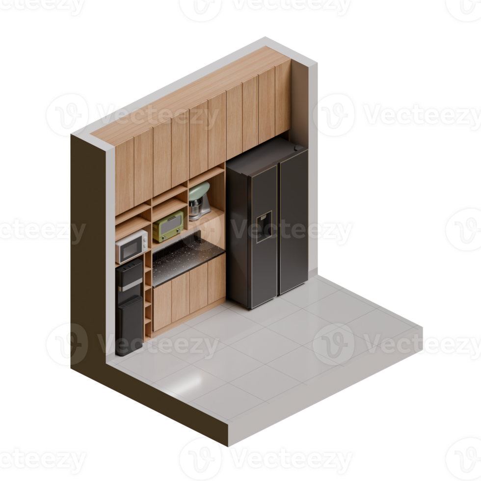 Isometric Kitchen 3d render design elemet png