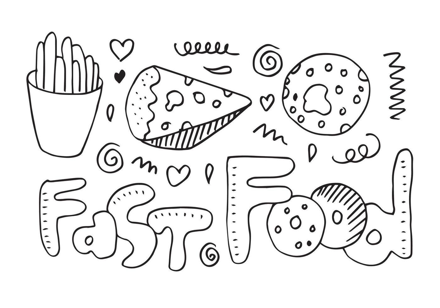 Fast Food Doodle. Icons Hand Drawn.Hand drawing styles Fast food menu.Restaurant Menu. vector