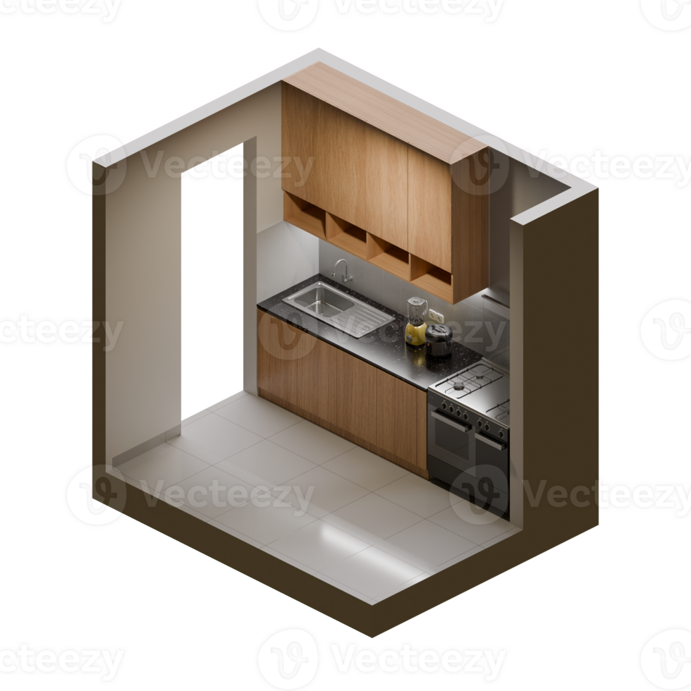Isometric Kitchen 3d render design elemet png