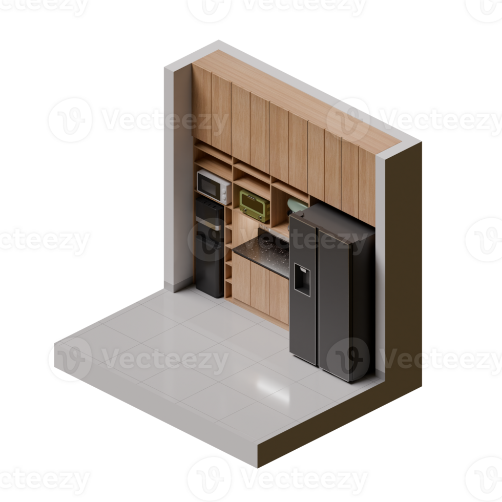 Isometric Kitchen 3d render design elemet png