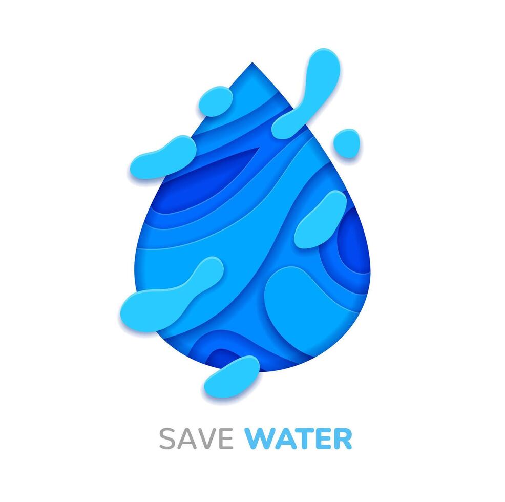 Blue water drop paper cut banner, environment, eco vector