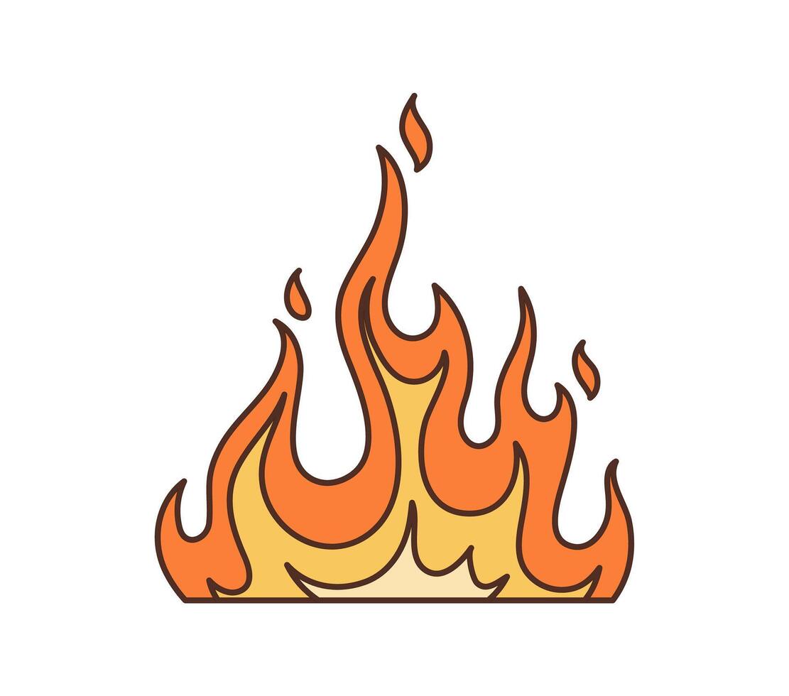 Retro groovy fire flames, hippie cartoon symbol vector