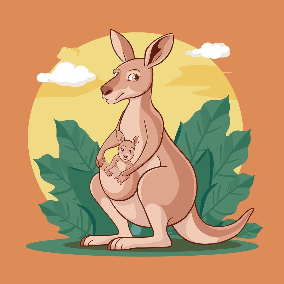 flat Illustration Of Cartoon Kangaroo white background vector