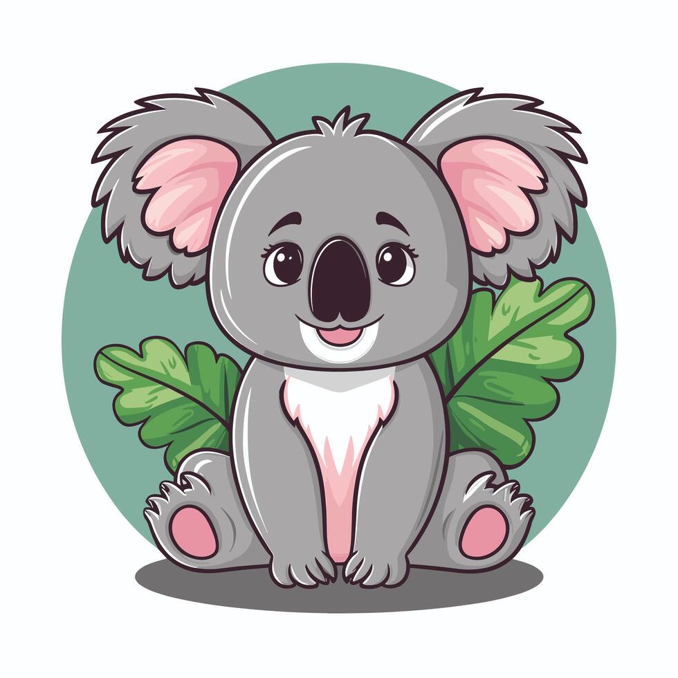 Set of cute grey koala bear in different poses eating sleeping leaves cartoon animal design flat illustration isolated on white background vector