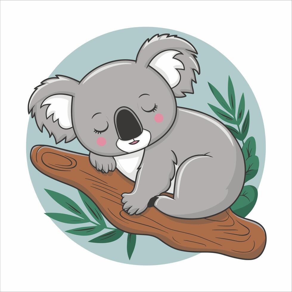 conjunto de linda gris coala oso en diferente poses comiendo dormido hojas dibujos animados animal diseño plano ilustración aislado en blanco antecedentes vector