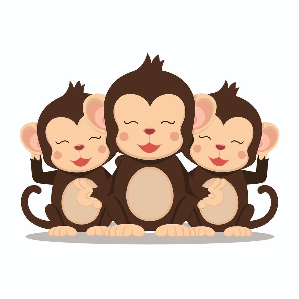 Sitting, jumping, running, hanging, walking, standing fun monkey silhouette. Isolated illustration. vector
