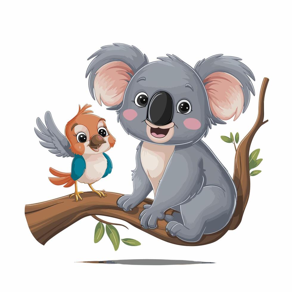 Set of cute grey koala bear in different poses eating sleeping leaves cartoon animal design flat illustration isolated on white background vector