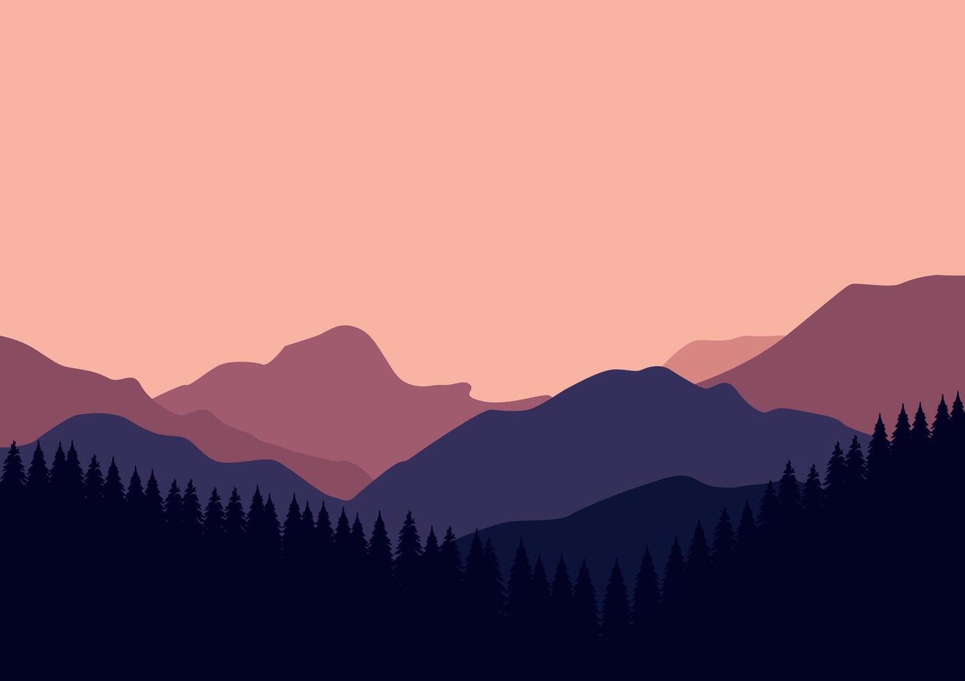 Mountains and pine forest. Illustration in flat style. vector