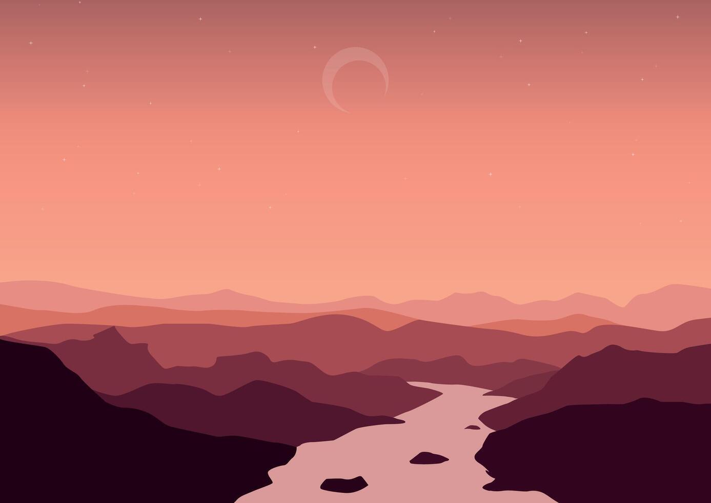 Mountains and river. Illustration in flat style. vector