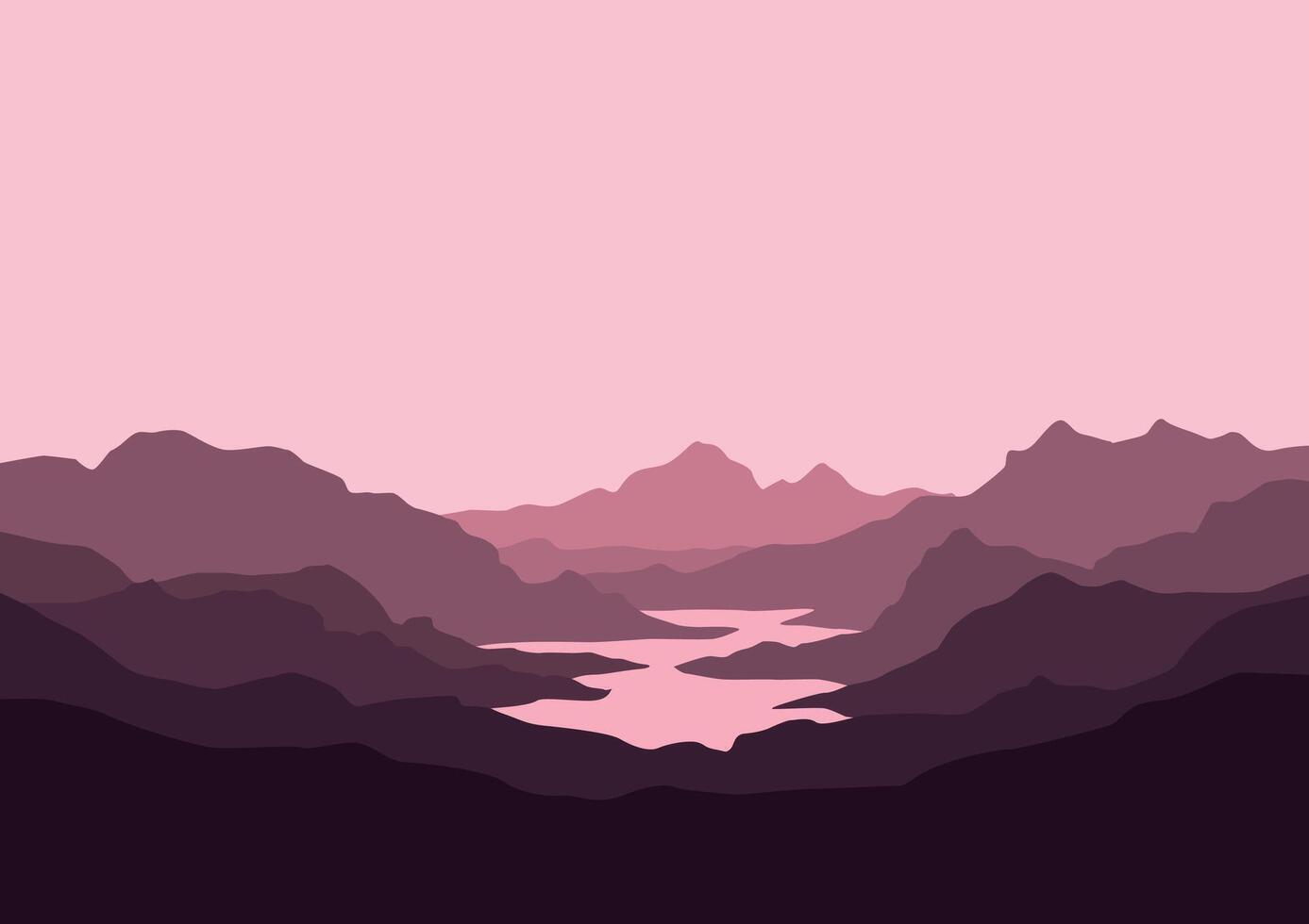 Mountains and river. Illustration in flat style. vector