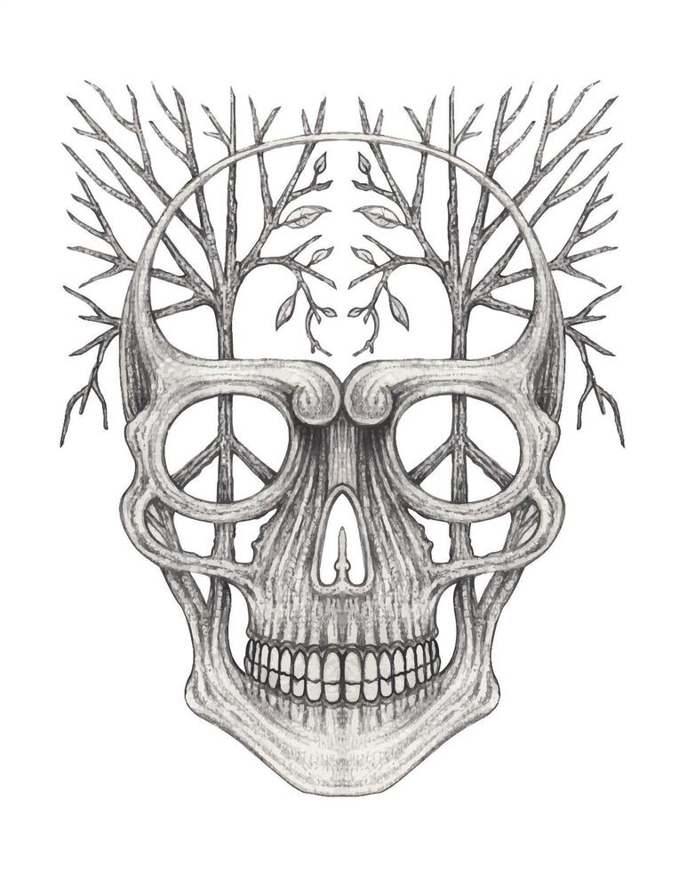 Skull tattoo surreal art design by hand drawing on paper vector