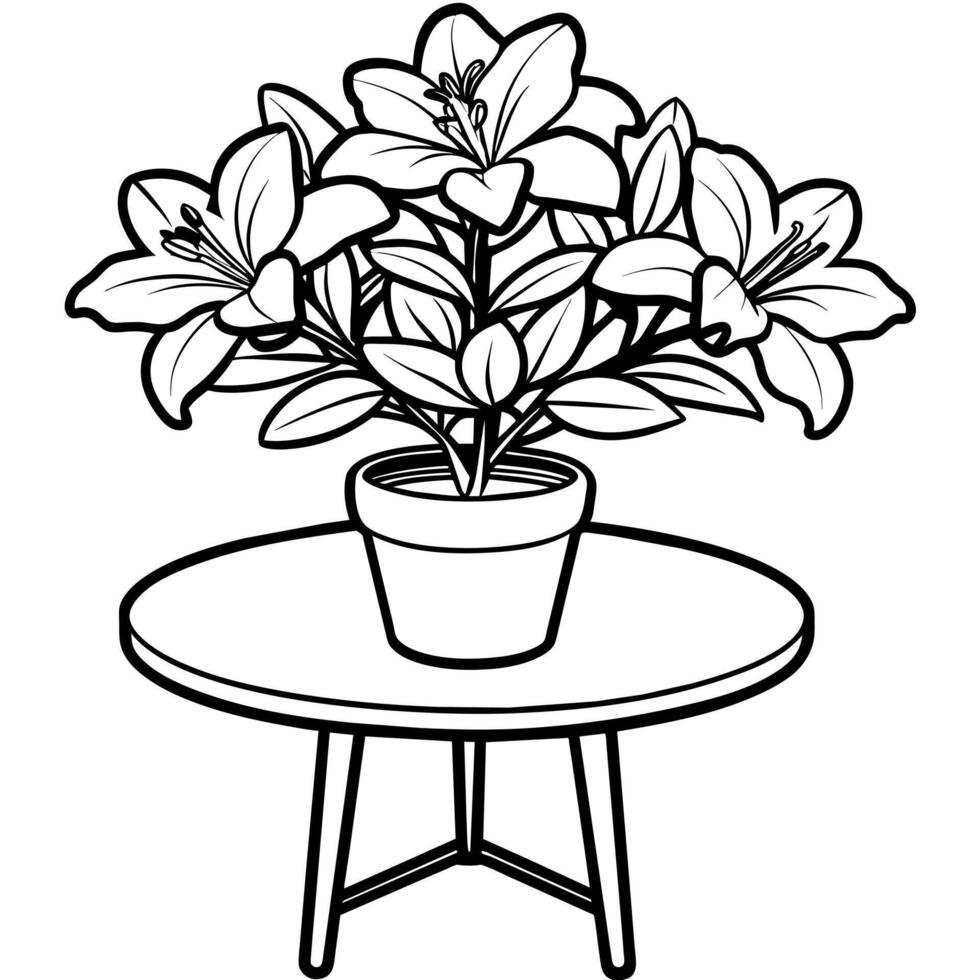 Azalea flower outline illustration coloring book page design, Azalea flower black and white line art drawing coloring book pages for children and adults vector