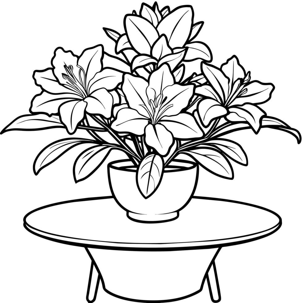 Azalea flower outline illustration coloring book page design, Azalea flower black and white line art drawing coloring book pages for children and adults vector