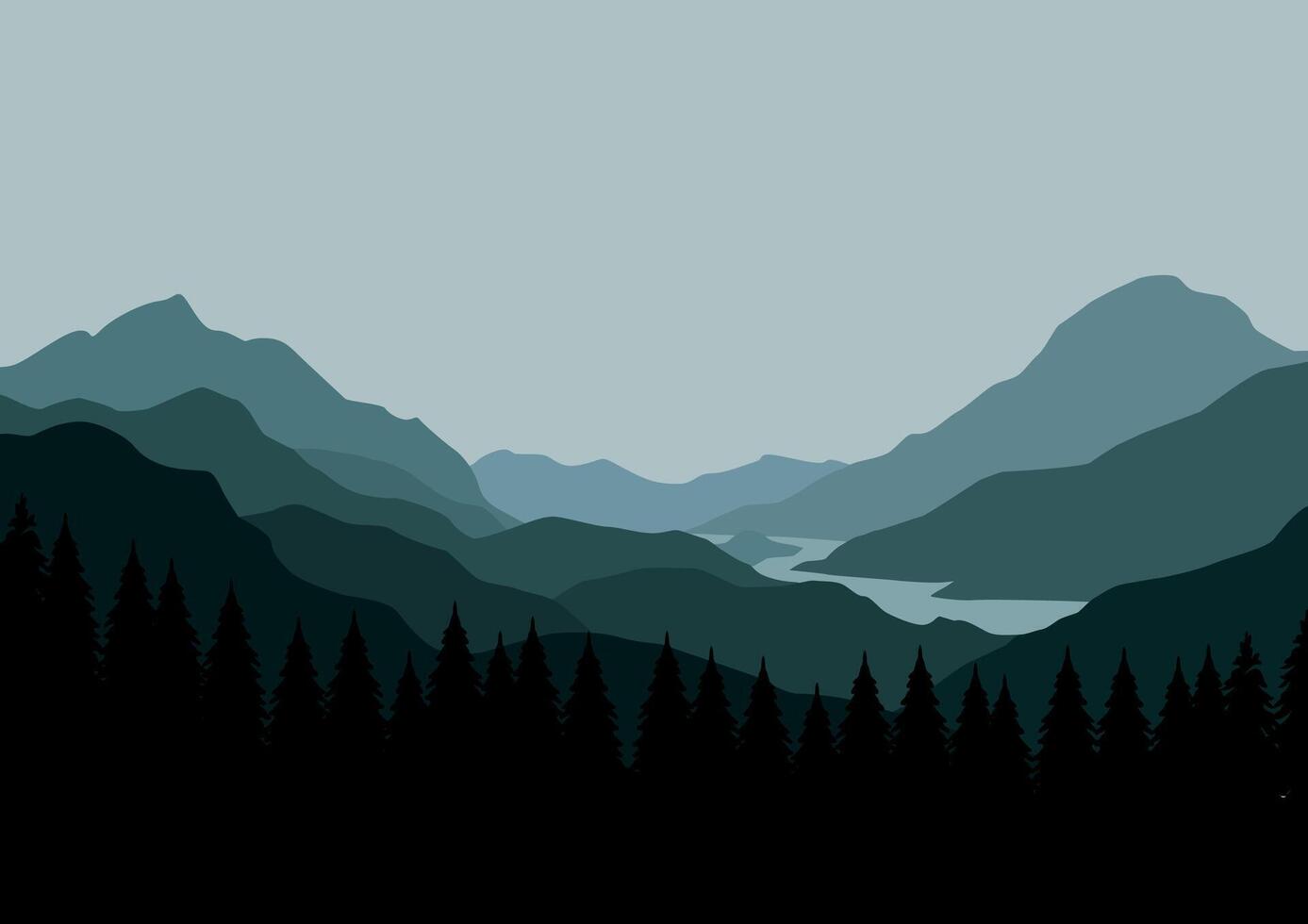 Mountains and river. Illustration in flat style. vector