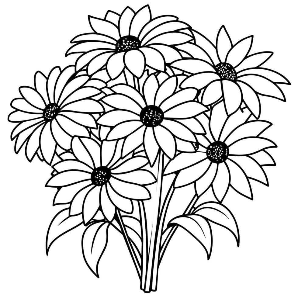 Black Eyed Susan flower outline illustration coloring book page design, Azalea flower black and white line art drawing coloring book pages for children and adults vector