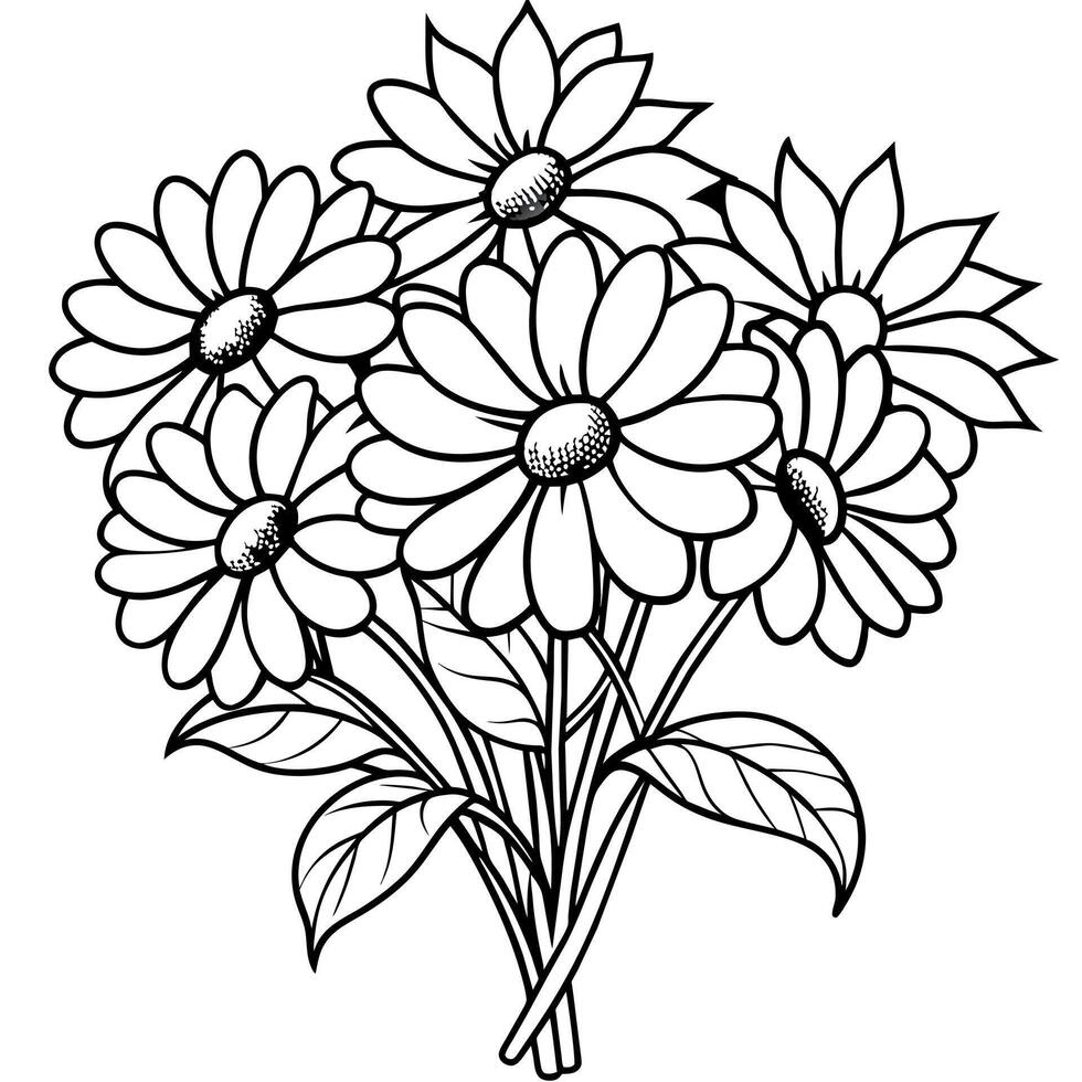 Black Eyed Susan flower outline illustration coloring book page design, Azalea flower black and white line art drawing coloring book pages for children and adults vector