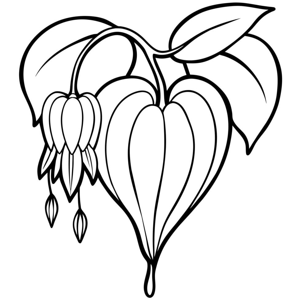 Bleeding Heart flower outline illustration coloring book page design, Bleeding Heart flower black and white line art drawing coloring book pages for children and adults vector