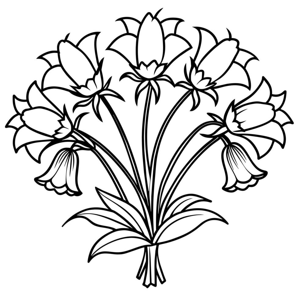 Canterbury Bells flower outline illustration coloring book page design, Canterbury Bells flower black and white line art drawing coloring book pages for children and adults vector