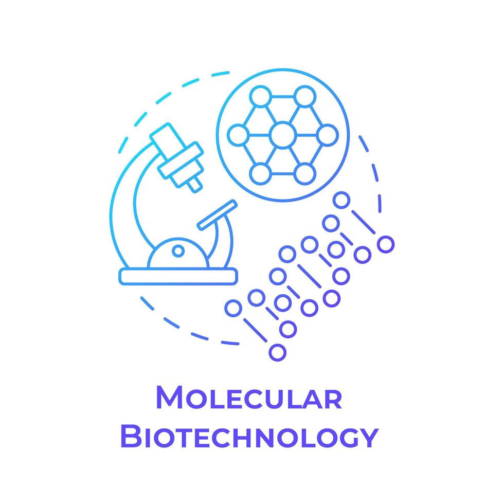 Molecular biotechnology blue gradient concept icon. Molecular structure and microscope. Medical technology. Round shape line illustration. Abstract idea. Graphic design. Easy to use in presentation vector