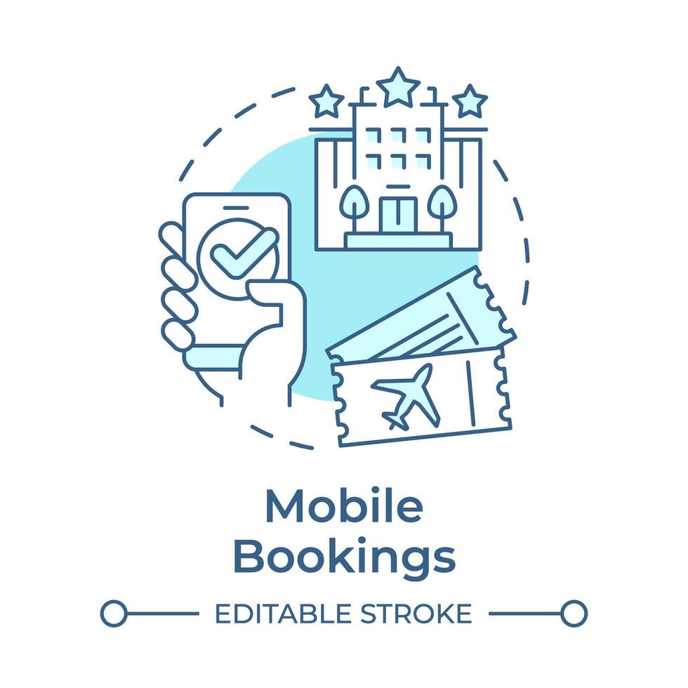 Mobile bookings soft blue concept icon. Online reservation. Technology integration in travelling. Round shape line illustration. Abstract idea. Graphic design. Easy to use in application vector