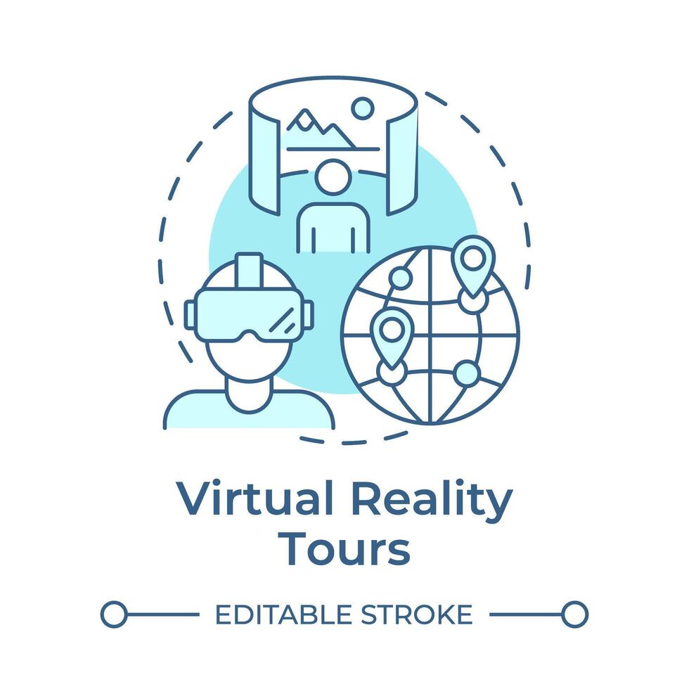 Virtual reality tours soft blue concept icon. Technology integration in travelling. VR experience. Round shape line illustration. Abstract idea. Graphic design. Easy to use in blog post vector