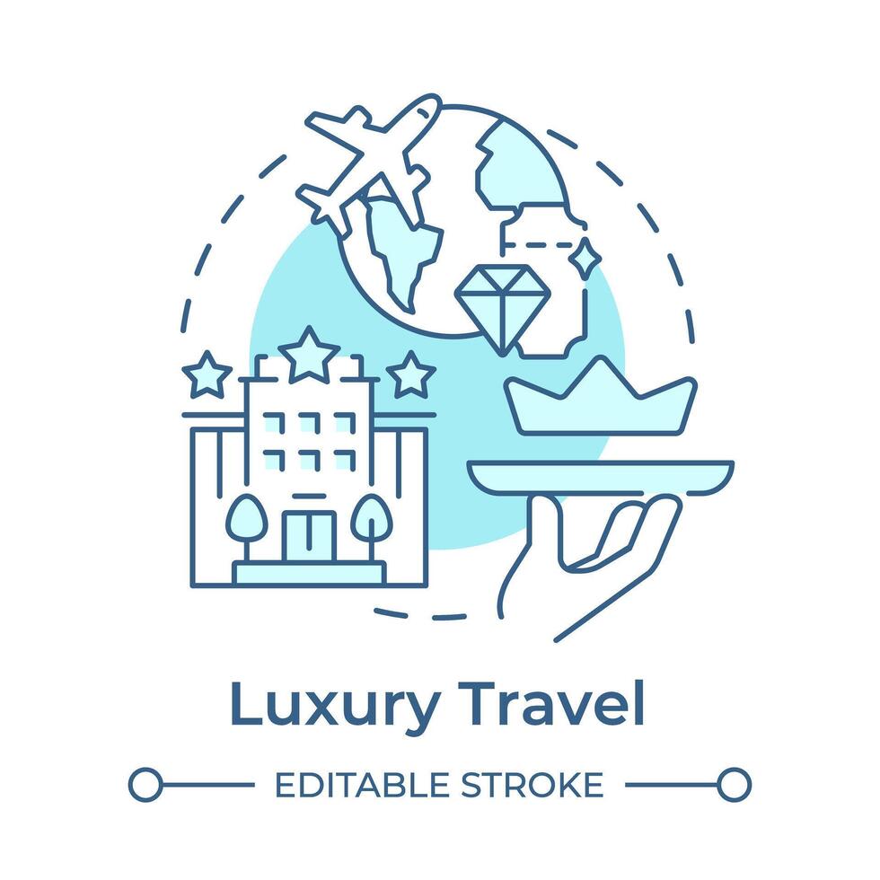 Luxury travel soft blue concept icon. Exclusive trip. First class plane. VIP travel. Niche tourism. Round shape line illustration. Abstract idea. Graphic design. Easy to use in blog post vector
