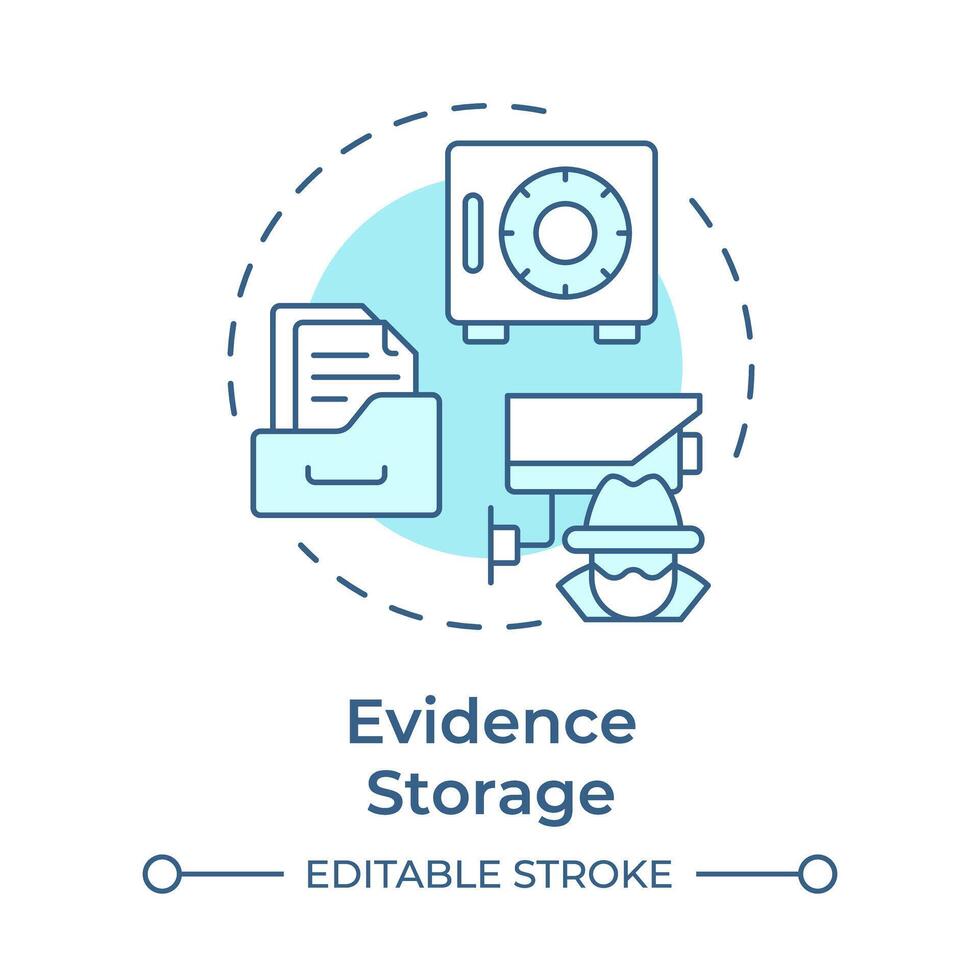 Evidence storage soft blue concept icon. Forensic integrity. Surveillance footage, media. Round shape line illustration. Abstract idea. Graphic design. Easy to use in infographic, presentation vector