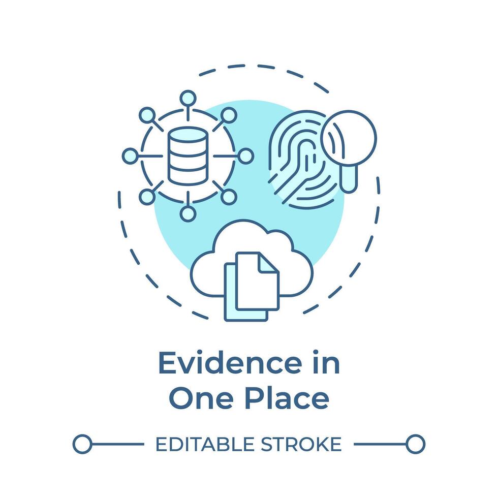 Evidence in one place soft blue concept icon. Cloud storage, data transfer. Document sharing. Round shape line illustration. Abstract idea. Graphic design. Easy to use in infographic, presentation vector