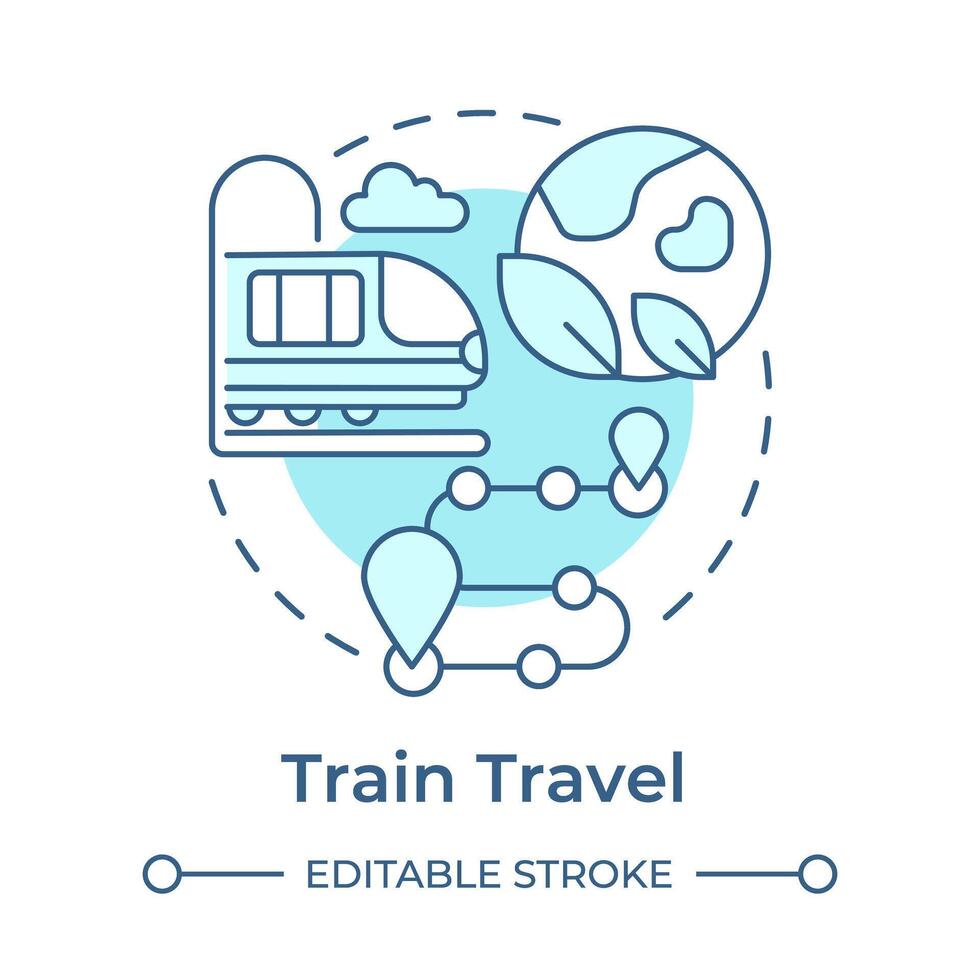 Train travel soft blue concept icon. Environmental trip. Public transport. Tourism trend. Train route. Round shape line illustration. Abstract idea. Graphic design. Easy to use in blog post vector