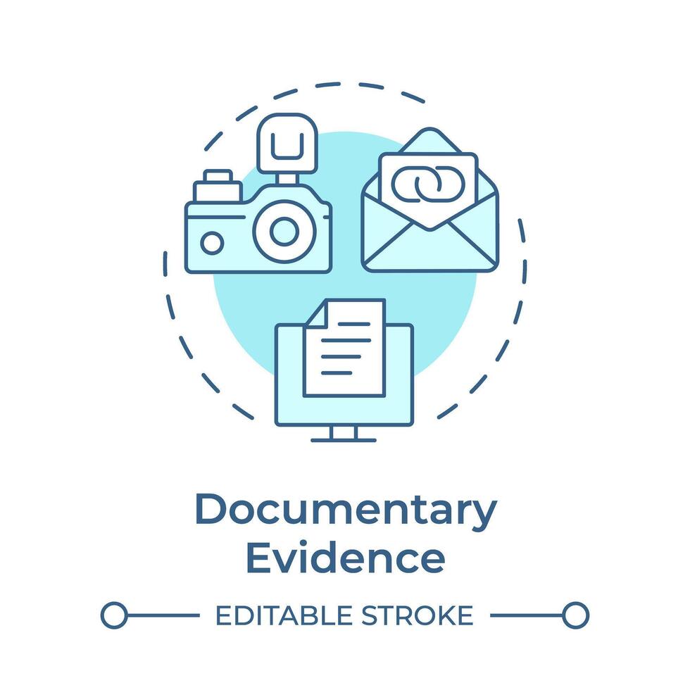 Documentary evidence soft blue concept icon. Digital forensics, privacy protection. Round shape line illustration. Abstract idea. Graphic design. Easy to use in infographic, presentation vector