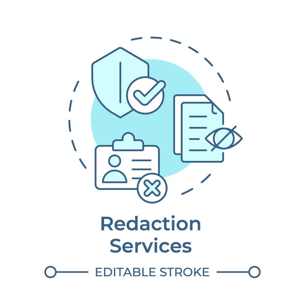 Redaction services soft blue concept icon. Privacy protection, data confidentiality. Round shape line illustration. Abstract idea. Graphic design. Easy to use in infographic, presentation vector