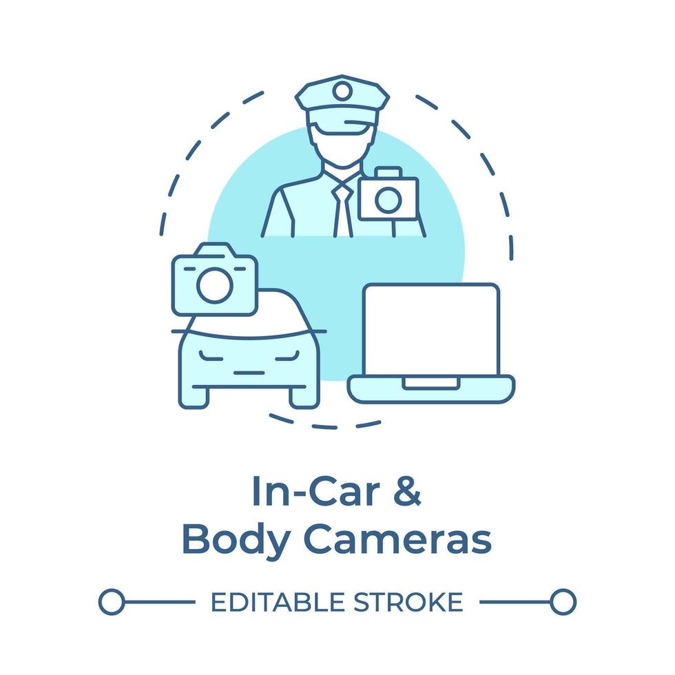 In car and body cameras soft blue concept icon. as service. Record footage. Round shape line illustration. Abstract idea. Graphic design. Easy to use in infographic, presentation vector