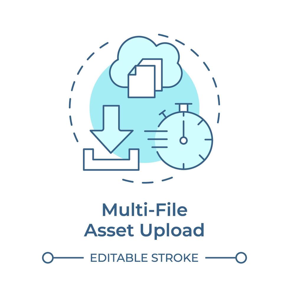 Multi-file asset upload soft blue concept icon. Data management, cloud technology. Round shape line illustration. Abstract idea. Graphic design. Easy to use in infographic, presentation vector