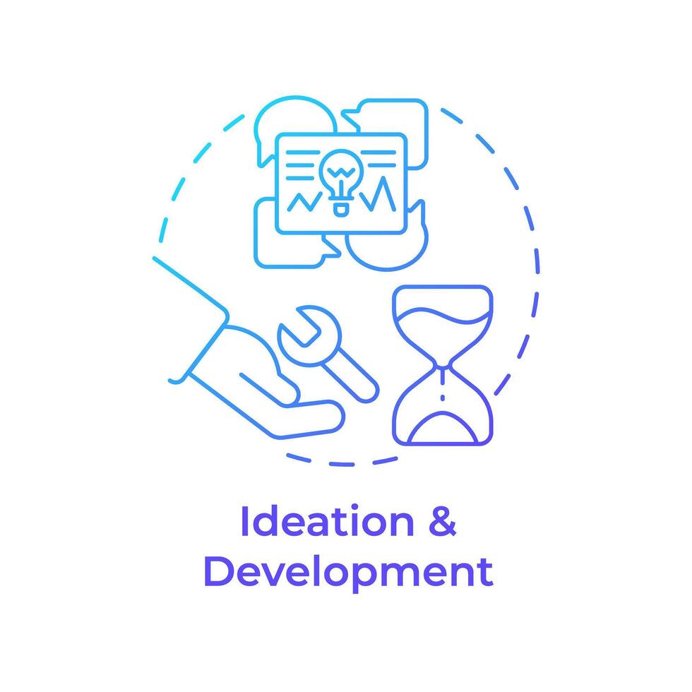 Ideation and development blue gradient concept icon. Hackathon process. Project design. Round shape line illustration. Abstract idea. Graphic design. Easy to use in promotional materials vector