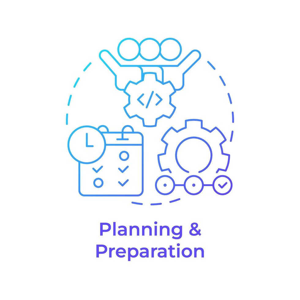 Planning and preparation blue gradient concept icon. Hackathon process structure. Project management. Round shape line illustration. Abstract idea. Graphic design. Easy to use in promotional materials vector