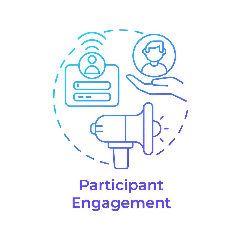 Participant engagement blue gradient concept icon. Hackathon organization. Social media promotion. Round shape line illustration. Abstract idea. Graphic design. Easy to use in promotional materials vector