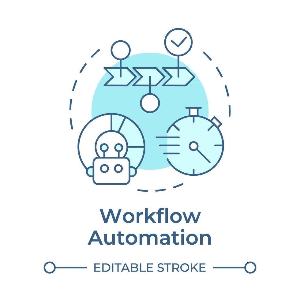 Workflow automation soft blue concept icon. Artificial intelligence. Business processes optimization. Round shape line illustration. Abstract idea. Graphic design. Easy to use in infographic vector