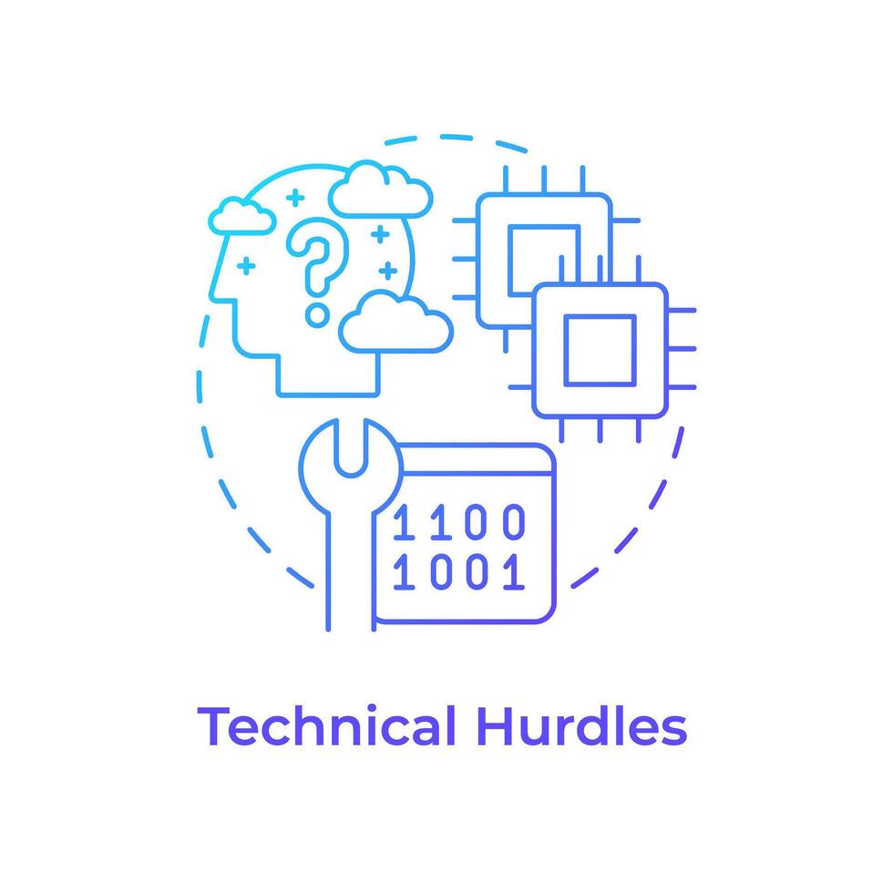 Technical hurdles blue gradient concept icon. Hackathon challenge. Difficulties with unknown tools. Round shape line illustration. Abstract idea. Graphic design. Easy to use in promotional materials vector