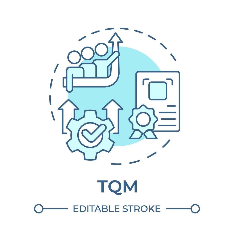 TQM soft blue concept icon. Total quality management. Business growth, teamwork organization. Round shape line illustration. Abstract idea. Graphic design. Easy to use in infographic, article vector