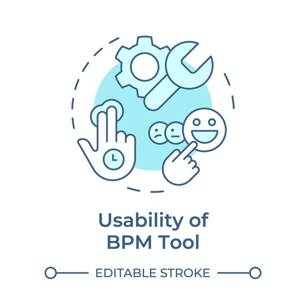 bpm herramienta usabilidad suave azul concepto icono. usuario experiencia, cliente servicio. productividad mejorar. redondo forma línea ilustración. resumen idea. gráfico diseño. fácil a utilizar en infografía, artículo vector