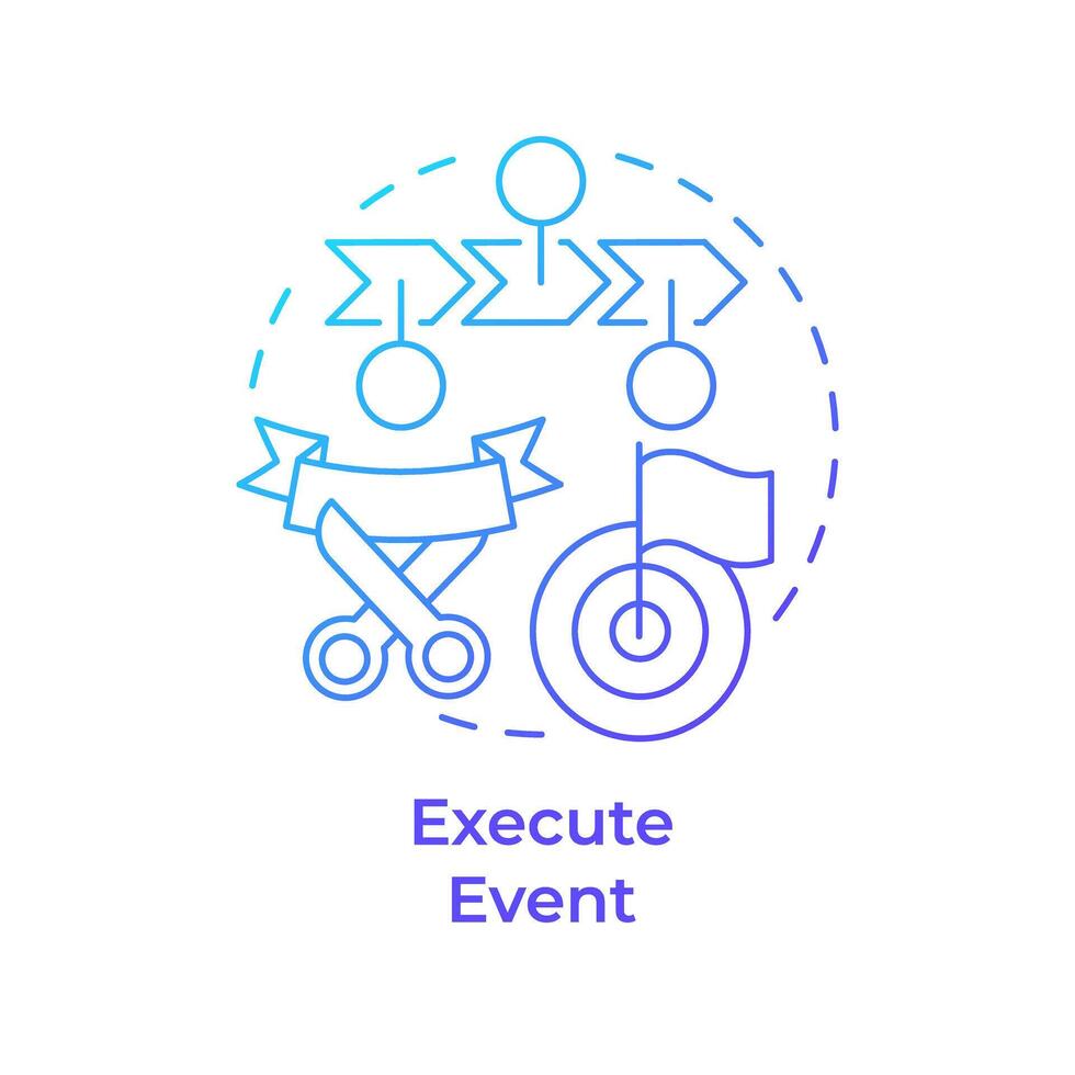 Execute event blue gradient concept icon. Hackathon organization. Event management. Competition. Round shape line illustration. Abstract idea. Graphic design. Easy to use in promotional materials vector