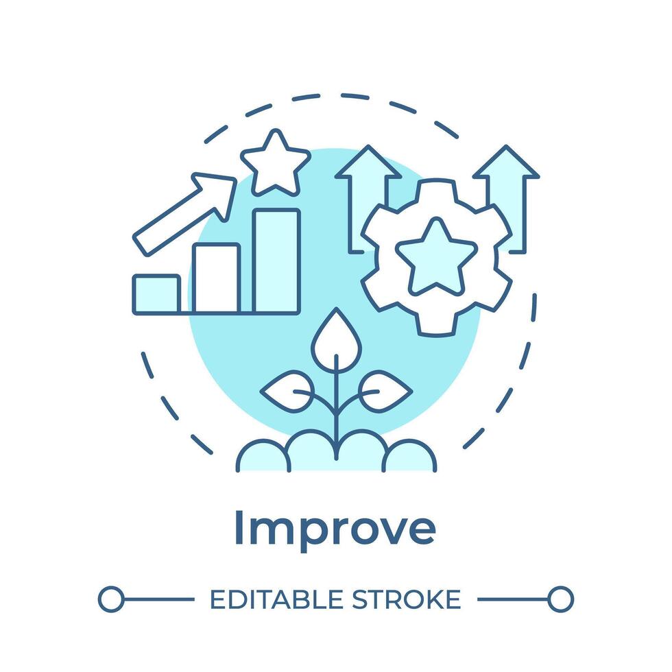 DMAIC improve phase soft blue concept icon. Solution development, profitability. Operational efficiency. Round shape line illustration. Abstract idea. Graphic design. Easy to use in infographic vector