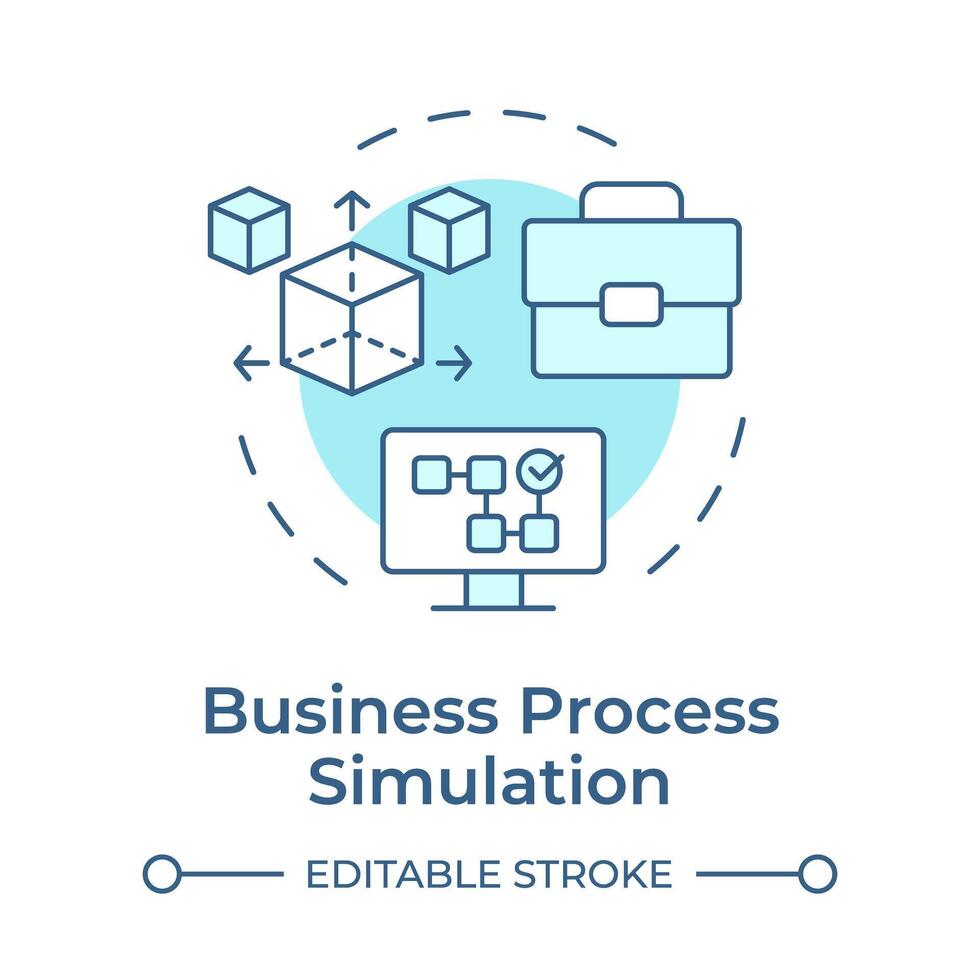 Business process simulation soft blue concept icon. Resource allocation, data analysis. Round shape line illustration. Abstract idea. Graphic design. Easy to use in infographic, article vector