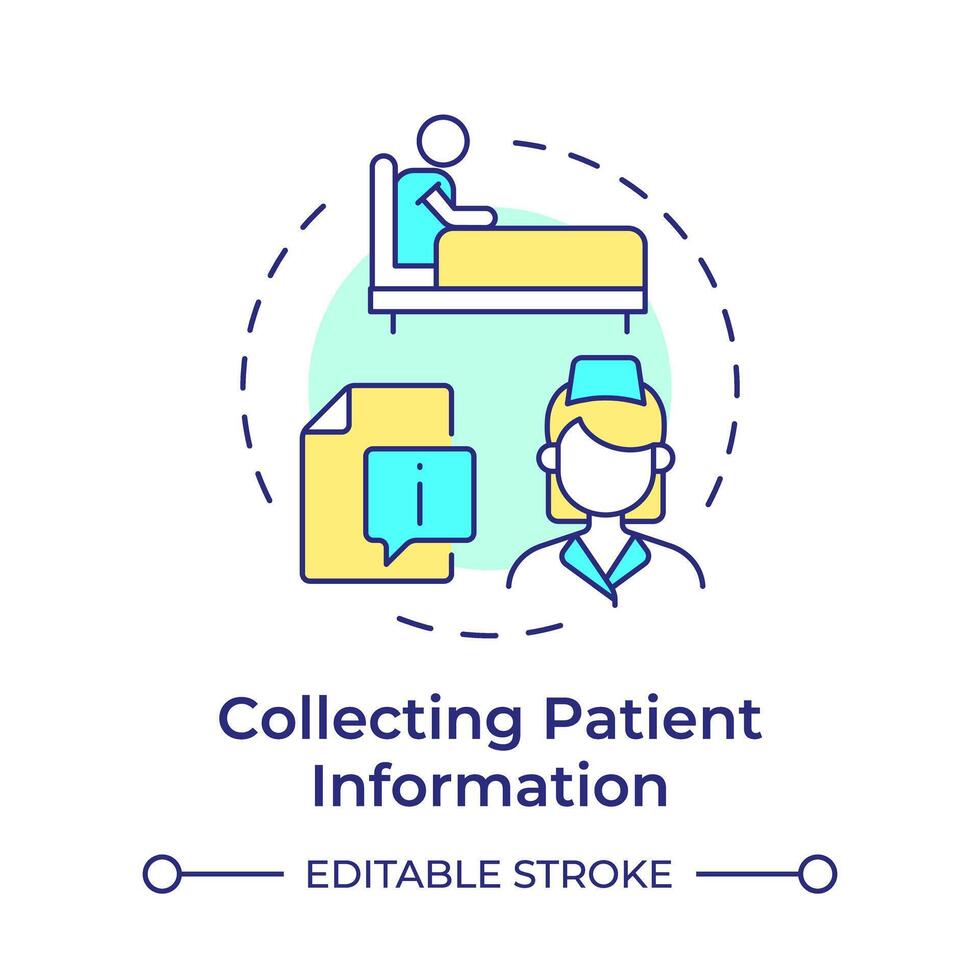 Collecting patient information multi color concept icon. Elderly patient medication. Round shape line illustration. Abstract idea. Graphic design. Easy to use in infographic, article vector