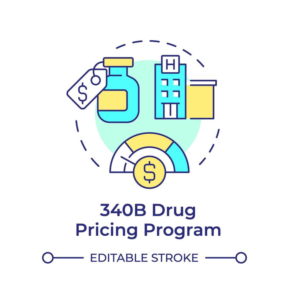 340B Drug pricing program multi color concept icon. Public service, care facility. Round shape line illustration. Abstract idea. Graphic design. Easy to use in infographic, article vector