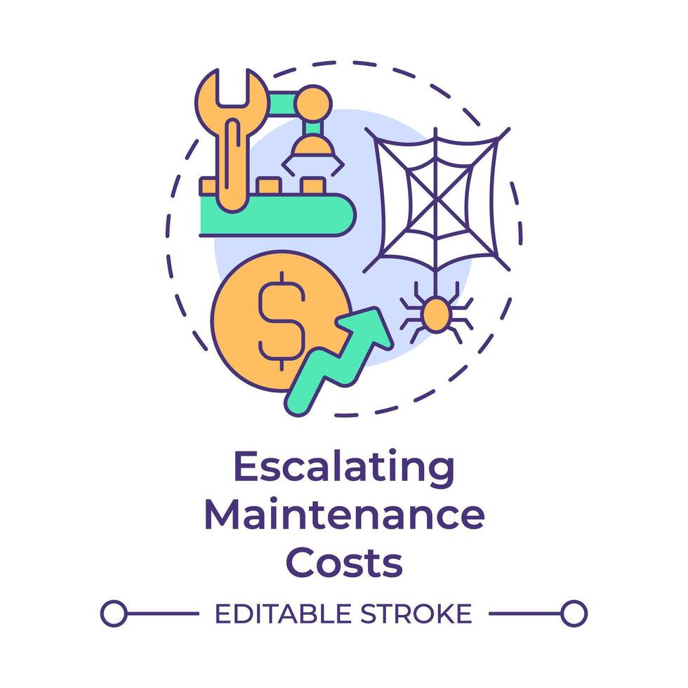 Escalating maintenance costs multi color concept icon. Operational sustainability, efficiency. Round shape line illustration. Abstract idea. Graphic design. Easy to use in infographic, article vector